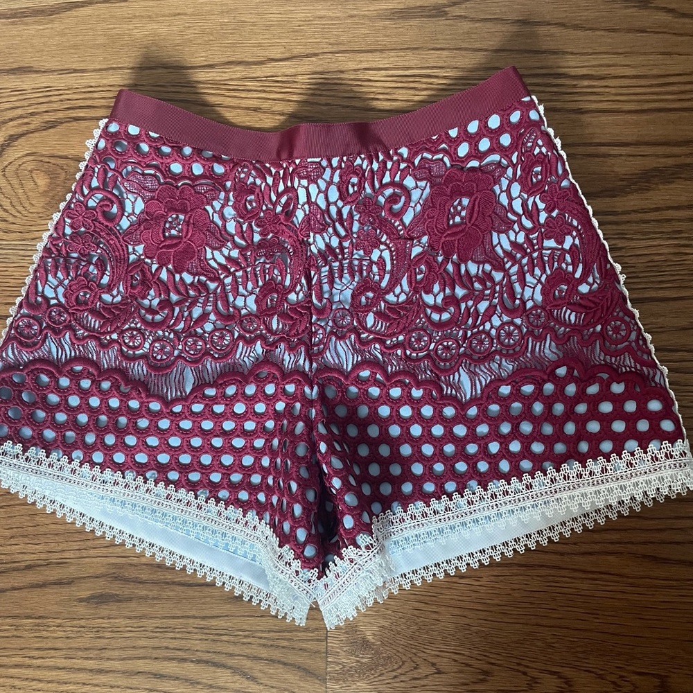 Alexis burgundy crochet lace shorts